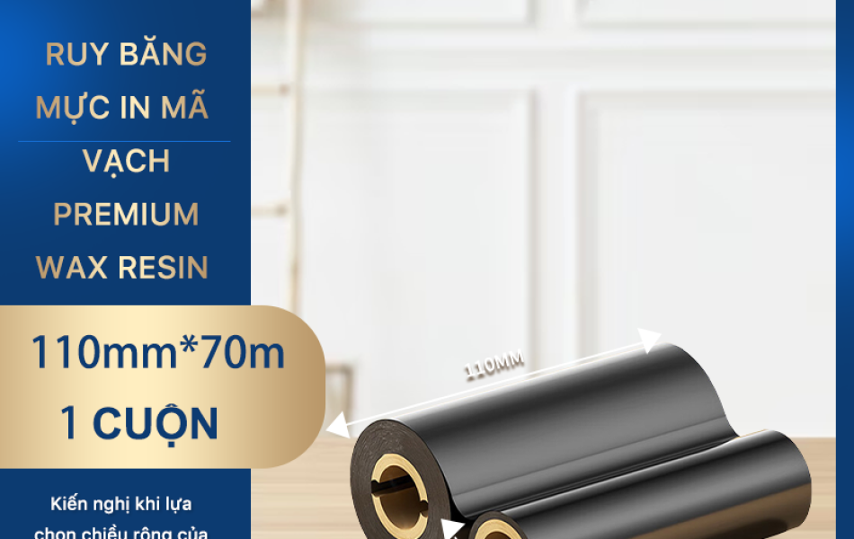 Rhebar Ruy băng mực in mã vạch Premium Wax Resin LMR313 HD 110mmx300m Chống Trầy Xước In Rõ Nét Tương Thích Zebra TSC RoHS Compliant