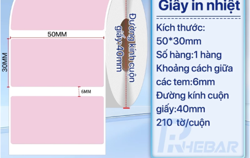 Rhebar Giấy in tem Nhiệt chống nước không dễ bị xé rách kích thước 40x30mm 50x30mm 50x50mm 50x80mm Nhãn logo, nhãn nh
