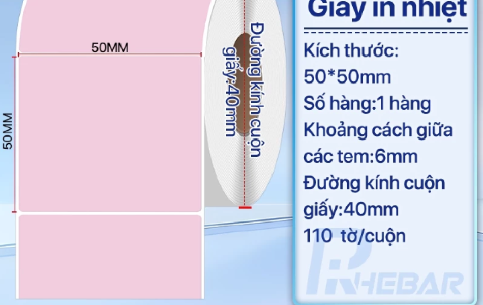 Rhebar Giấy in tem Nhiệt chống nước không dễ bị xé rách kích thước 40x30mm 50x30mm 50x50mm 50x80mm Nhãn logo, nhãn nh