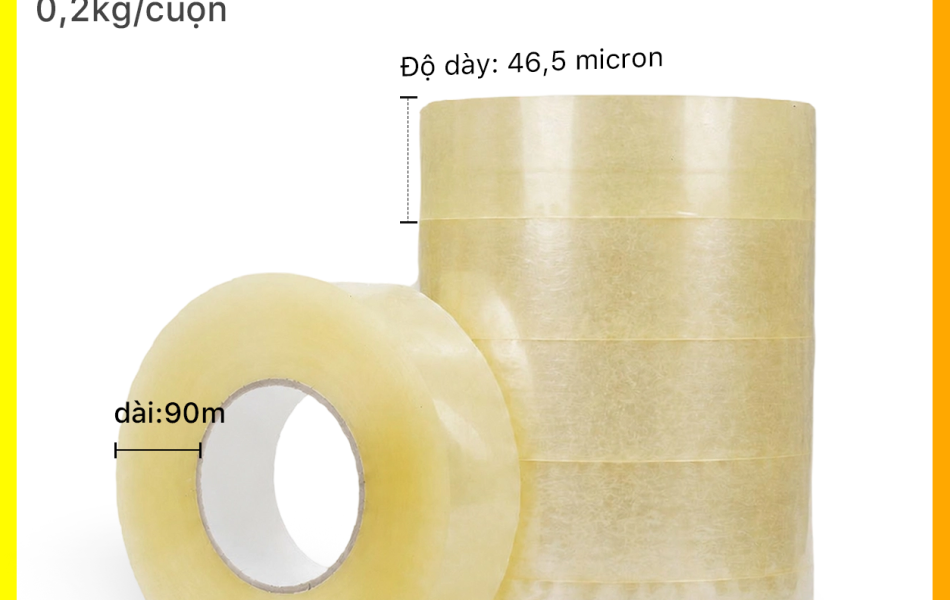Băng Keo PE Trong Suốt RHEBAR 46.5mm Đủ M&eacute;t D&aacute;n Th&ugrave;ng Carton Độ D&iacute;nh Cao 50m 90m 340m 60 Micron