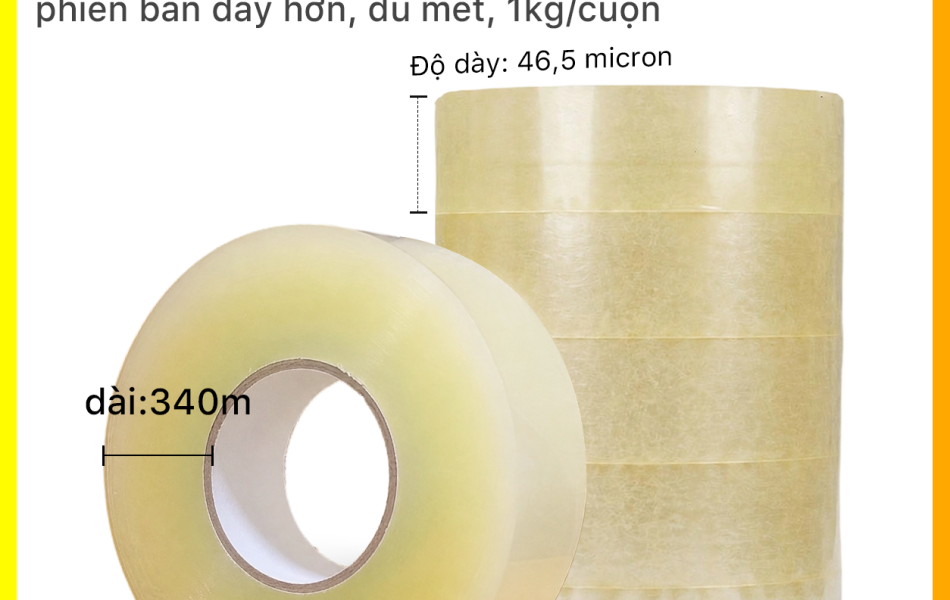 Băng Keo PE Trong Suốt RHEBAR 46.5mm Đủ M&eacute;t D&aacute;n Th&ugrave;ng Carton Độ D&iacute;nh Cao 50m 90m 340m 60 Micron