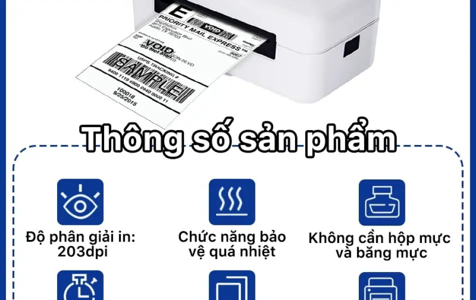 RHEBAR Máy in nhiệt A7 in đơn hàng, mã vận đơn, mã vạch, phiếu gửi hàng, logo có sẵn lớp keo tự dính