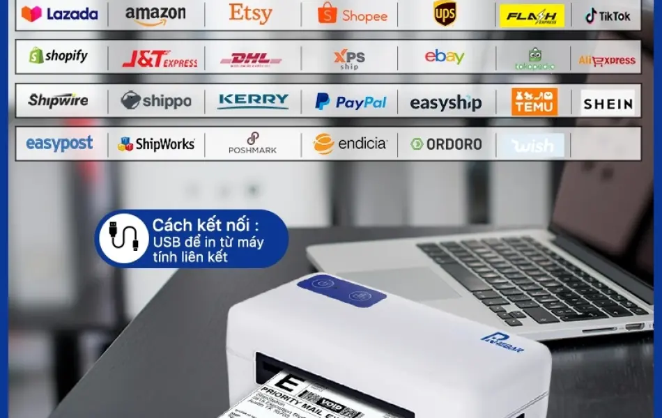 RHEBAR Máy in nhiệt A7 in đơn hàng, mã vận đơn, mã vạch, phiếu gửi hàng, logo có sẵn lớp keo tự dính