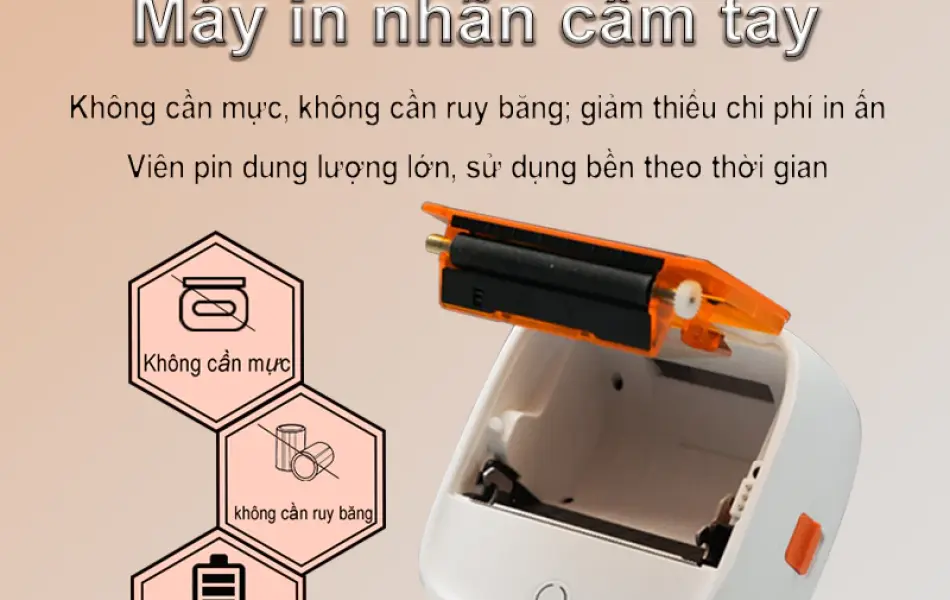 Rhebar B21 Máy in nhãn nhiệt mini bluetooth không cần mực Máy làm nhãn có băng dính