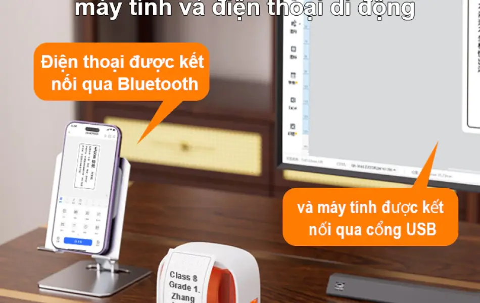 Rhebar B21 Máy in nhãn nhiệt mini bluetooth không cần mực Máy làm nhãn có băng dính